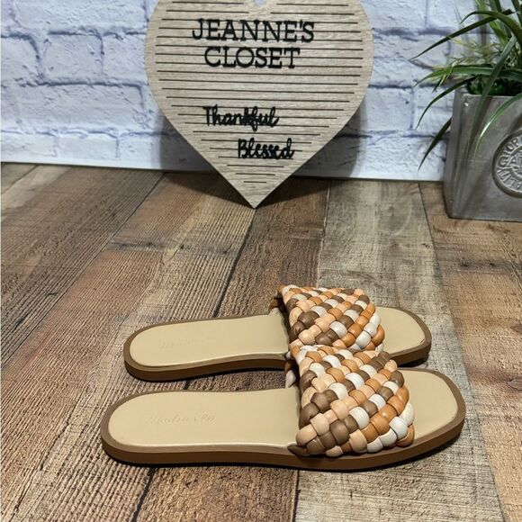 Madewell The Suzi Slide Puffy Woven Sandals Shoes size 8.5 M Leather - Picture 5 of 10